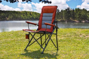 SKŁADANY FOTEL TURYSTYCZNY Z WENTYLOWANYM OPARCIEM SZARO-BORDOWY