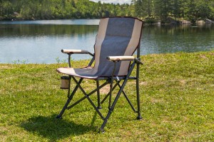 SKŁADANE KRZESŁO TURYSTYCZNE Z OPARCIEM SZARO-BEŻOWE