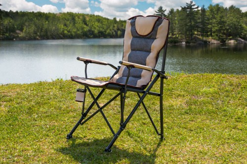 SKŁADANY FOTEL TURYSTYCZNY Z OPARCIEM SZARO-BEŻOWY