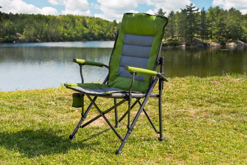 SKŁADANY FOTEL TURYSTYCZNY Z WENTYLOWANYM OPARCIEM SZARO-ZIELONY
