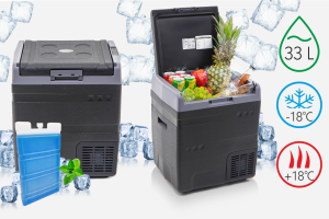 KOMPRESOROWA TURYSTYCZNA PRZENOŚNA LODÓWKO-ZAMRAŻARKA IK-23-33L 33L DO -18°C 12-24V WYŚWIETLACZ GRAFITOWA + GRATIS