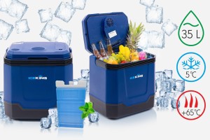 LODÓWKA TURYSTYCZNA IK-17-35L 35 L Z FUNKCJĄ GRZANIA DO +65° 12V USB 5V GŁOŚNIK BLUETOOTH NIEBIESKA + GRATIS