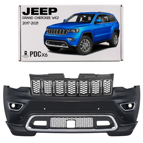 JEEP GRAND CHEROKEE IV WK2 2017-2021 DRUGI FACELIFTING KOMPLETNY ZDERZAK PRZEDNI Z PDC BEZ SPRYSKIWACZY Z GRILLEM 68333498AA