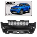 JEEP GRAND CHEROKEE IV WK2 2017-2021 PO DRUGIM FACELIFTINGU KOMPLETNY ZDERZAK PRZEDNI Z PDC BEZ SPRYSKIWACZY Z CHROMOWANYM GRILLEM 68333498AA