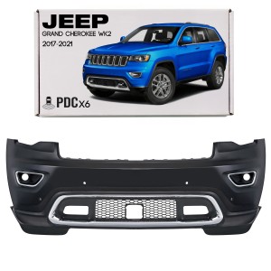 JEEP GRAND CHEROKEE IV WK2 2017-2021 PO DRUGIM FACELIFTINGU KOMPLETNY CHROMOWANY ZDERZAK PRZEDNI Z PDC BEZ SPRYSKIWACZY Z CHROMOWANYM GRILLEM 68333498AA