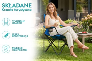 SKŁADANE KRZESŁO TURYSTYCZNE Z OPARCIEM NIEBIESKIE