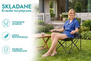 SKŁADANE KRZESŁO TURYSTYCZNE Z OPARCIEM SZARO-ZIELONE