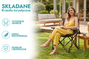 SKŁADANE KRZESŁO TURYSTYCZNE Z OPARCIEM SZARO-BEŻOWE