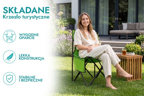 SKŁADANE KRZESŁO TURYSTYCZNE Z KIESZENIĄ ZIELONE