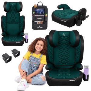 FOTELIK SAMOCHODOWY MODEL LEONARDO CZARNO-ZIELONY PIKOWANY R129 100-150 CM ISOFIX