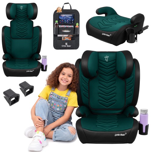 FOTELIK SAMOCHODOWY MODEL LEONARDO CZARNO-ZIELONY PIKOWANY R129 100-150 CM ISOFIX